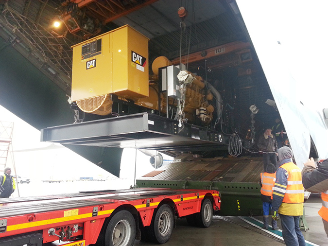 Loading equipment into a large cargo plane